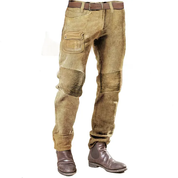 Men Vintage Corduroy Trousers Quilted Outdoor Motorcycle Casual Daily Corduroy Pants - Kalesafe.com 