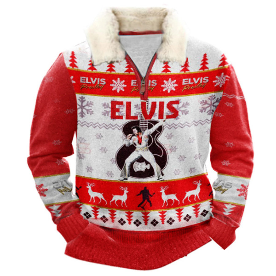 

Suéter Navideño De Elvis Presley Sudadera Gruesa Con Cuello Polar Y Cremallera De 1/4