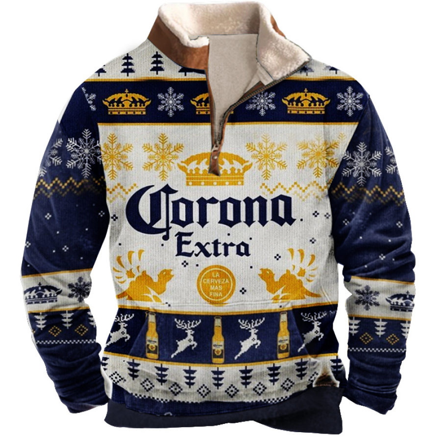 

CE Christmas Ugly Christmas 1/4 Zip Stand Sudadera Gruesa Con Cuello Polar