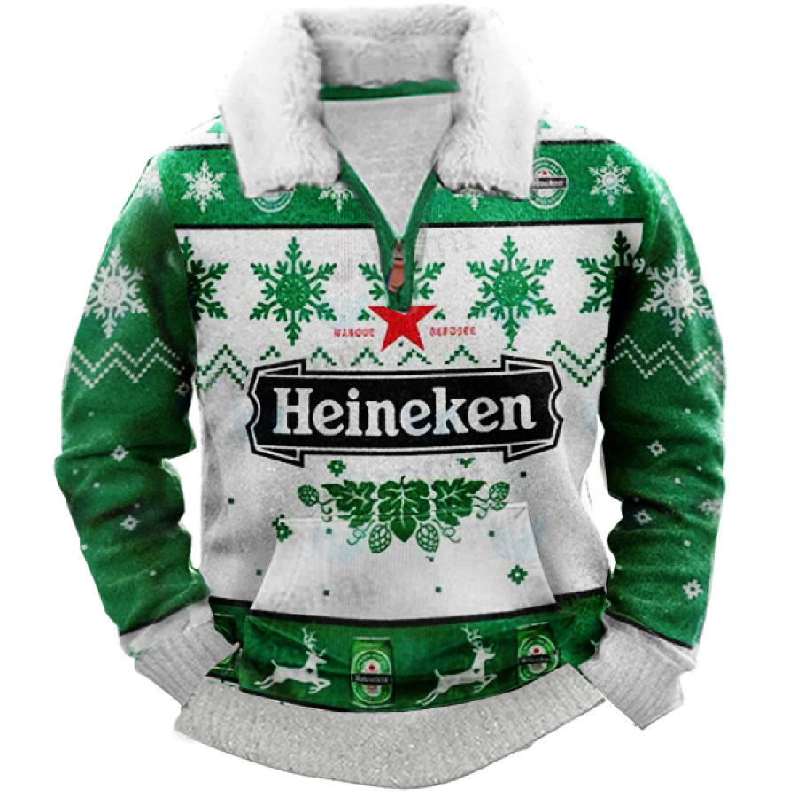 

Heineken Suéter Navideño Sudadera Con Bolsillo Grueso Y Cuello Polar Con Cremallera De 1/4