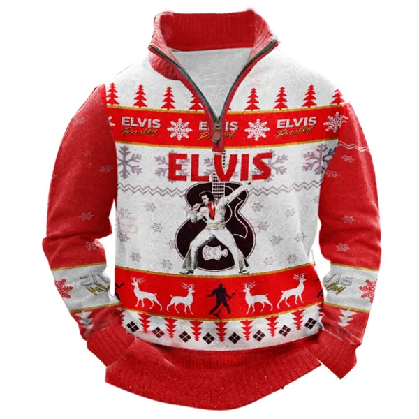 Elvis Presley 1/4 Zip Stand Collar Sweatshirt - Cotosen.com