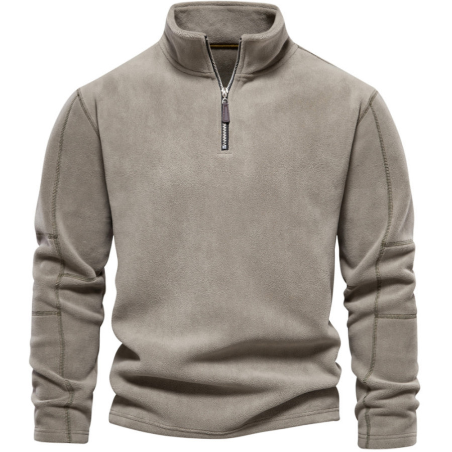 

Sudadera De Manga Larga Con Media Cremallera Y Cuello Alto Cálido De Forro Polar Para Hombre