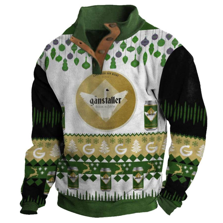 

Sweat Homme Ganstaller Braumanufaktur Laid Noël Boutons Quotidien Hauts