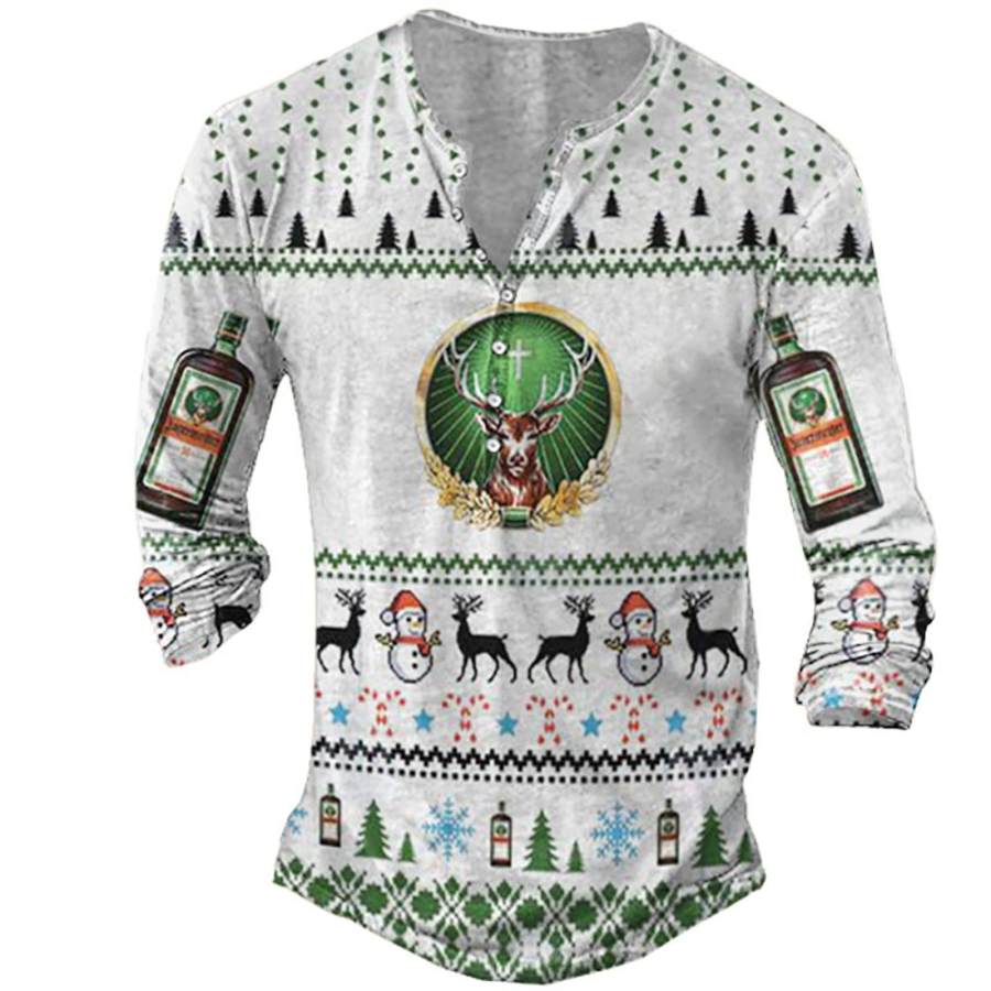 

T-Shirt Homme Henley Jagermeister Ugly Christmas Manches Longues Quotidien Hauts