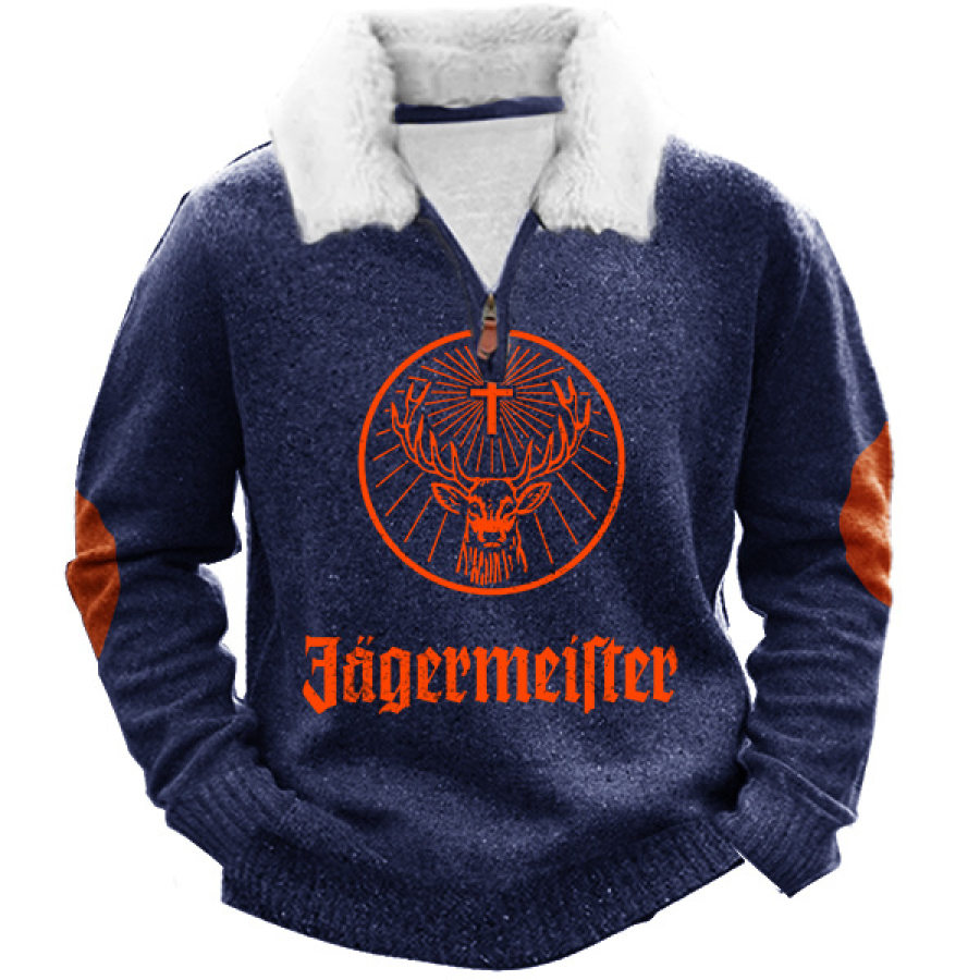 

JÄGERMEISTER Hässlicher Weihnachtspullover 1/4-Reißverschluss Stehkragen Fleece-Kragen Dickes Sweatshirt