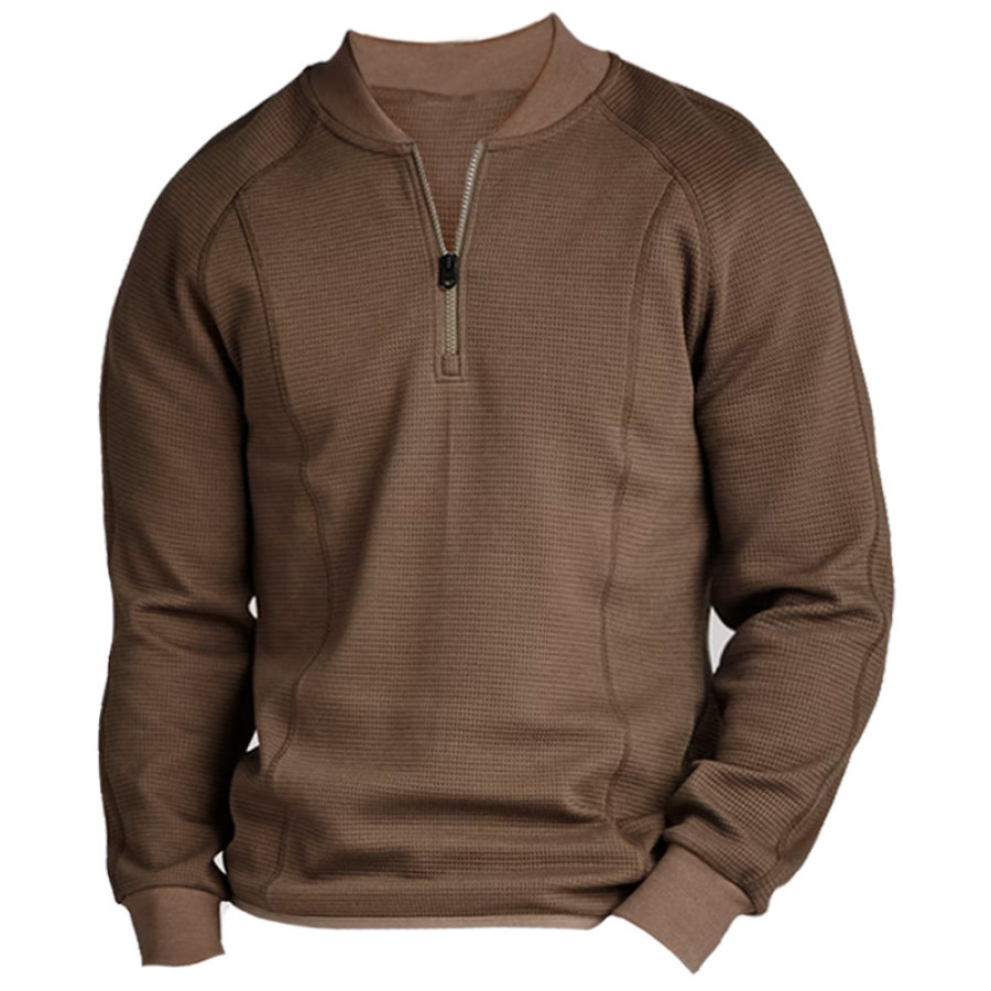 

Retro-Sweatshirt Mit Halboffenem Kragen Und Waffelmuster Für Herren