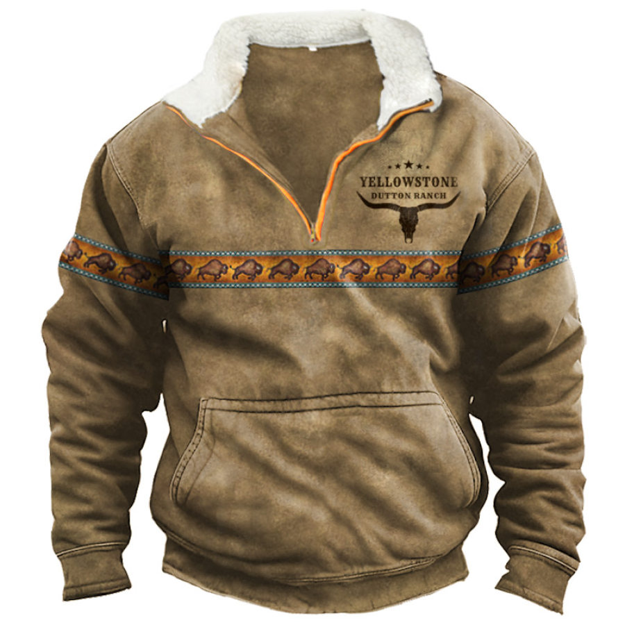 

Sweat-shirt à Revers En Polaire Imprimé Yellowstone Vintage Pour Hommes