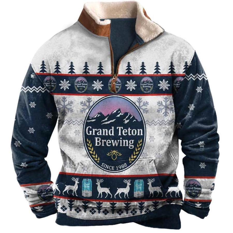 

Herren-Sweatshirt Grand Teton Brewing Ugly Christmas Plüschkragen Viertelreißverschluss Vintage Daily Tops