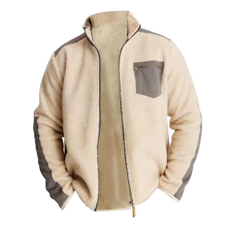 

Мужская винтажная флисовая тяжелая теплая куртка контрастного цвета пальто