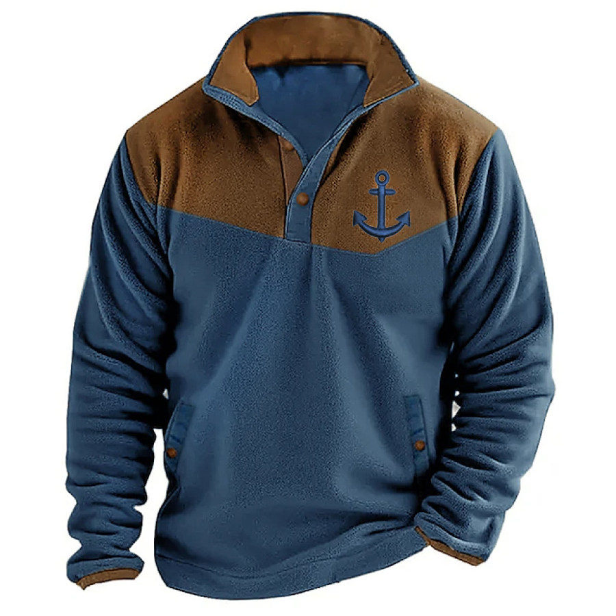 

Herren-Fleece-Polo-Sweatshirt Mit Nautischem Anker-Stickerei Dickes Taktisches Outdoor-Oberteil