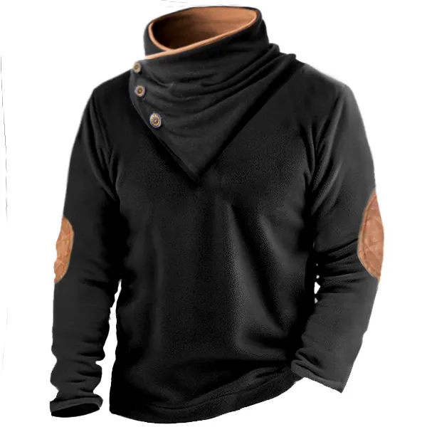 Men's Fleece Shawl Stand Collar Sweatshirt Outdoor Stand Collar Thick Tactical Fleece Top - Kalesafe.com 