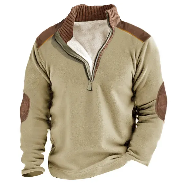 Men's 1/4 Henly Zip Fleece Sweatshirt Outdoor Stand Collar Thick Tactical Top - Cotosen.com