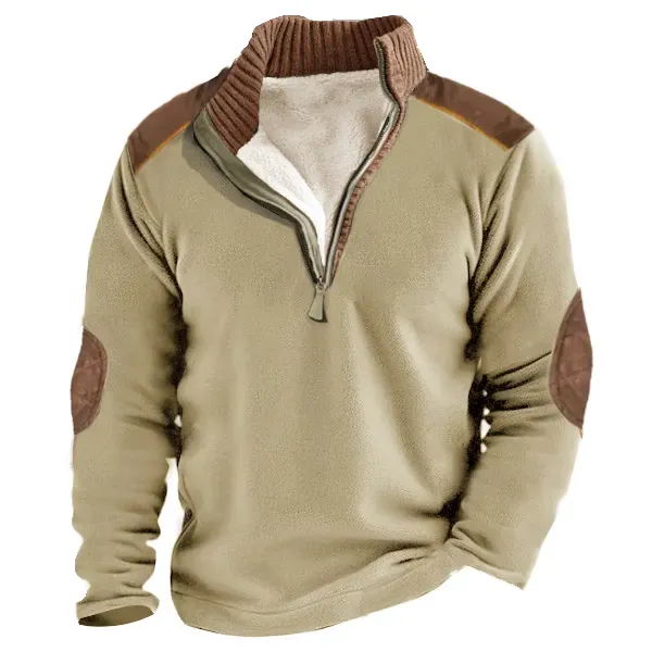 Men's 1/4 Henly Zip Fleece Sweatshirt Outdoor Stand Collar Thick Tactical Top - Kalesafe.com 