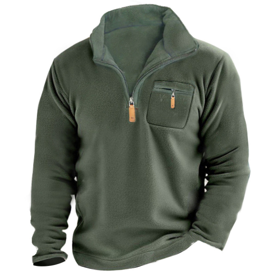 

Herren-Fleece-Sweatshirt Mit 1/4-Reißverschluss Outdoor-Reißverschlusstasche Dickes Taktisches Oberteil