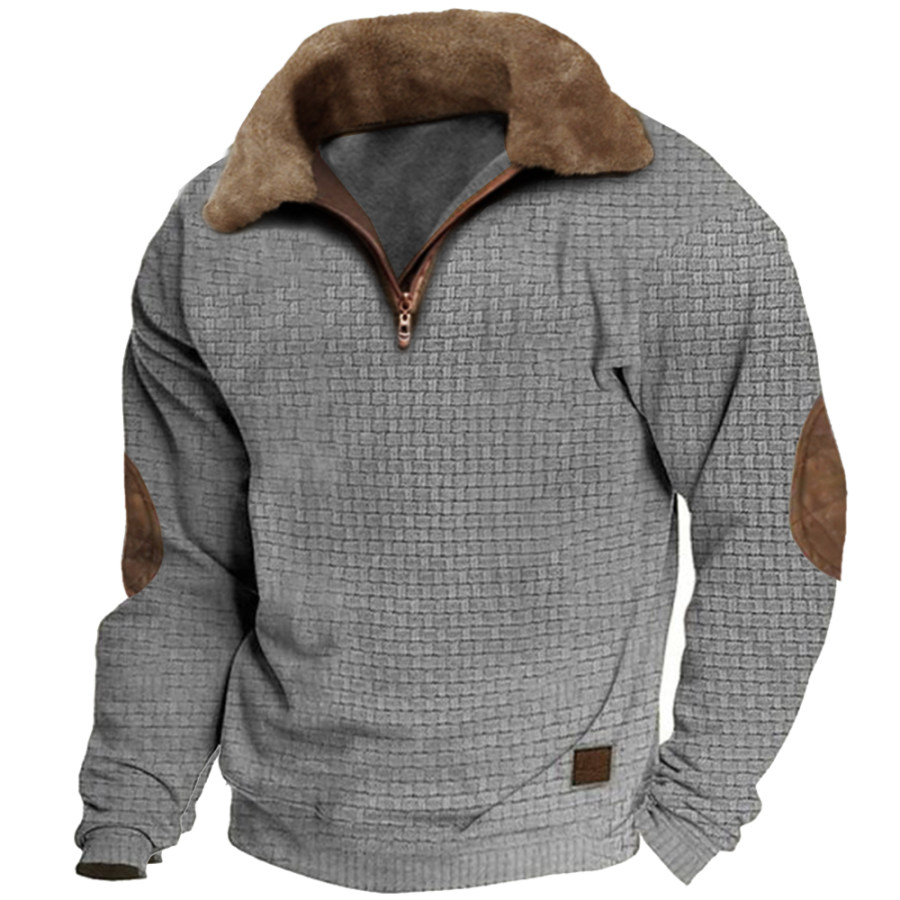 

Herren Outdoor-Sport Einfarbiges Fleece-Revers Langarm-Tages-Sweatshirt