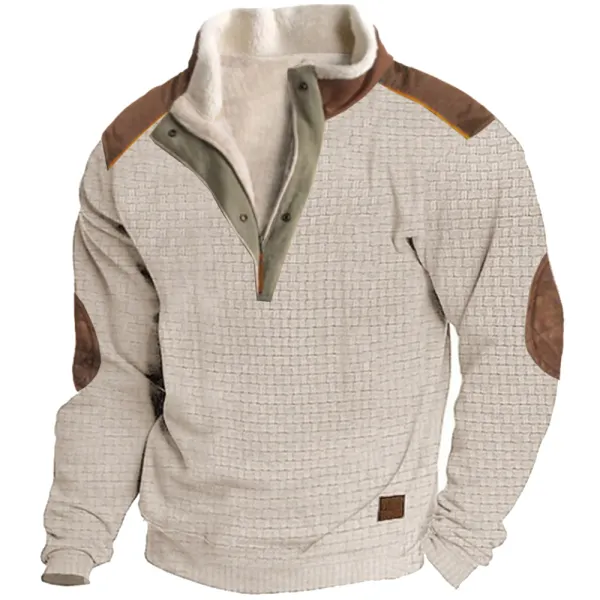 Men's Outdoor Sports Solid Color Fleece Lapel Long-sleeved Daily Sweatshirt - Cotosen.com