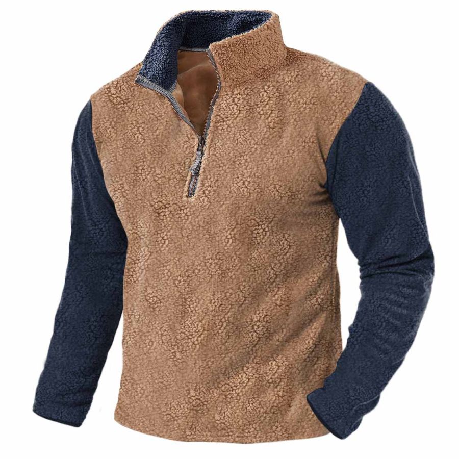 

Sweat-shirt En Polaire Pour Hommes Extérieur Quart De Fermeture éclair Blocs De Couleurs Hauts Quotidiens