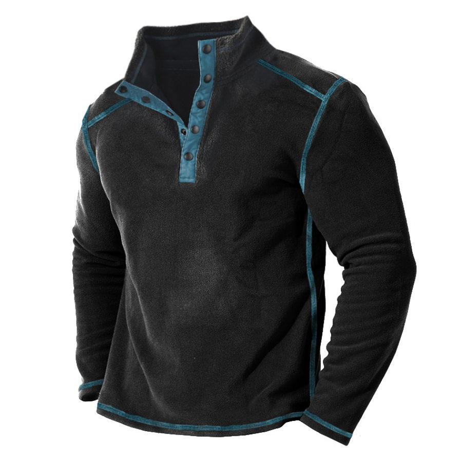 

Sudadera De Hombre Con Forro Polar Y Botones A Presión Para Exteriores Cuello Alto Color En Contraste Tops Diarios