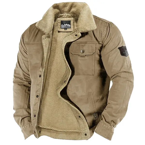 Men's Outdoor Thick Fleece Pocket Shearling Jacket Coat - Cotosen.com