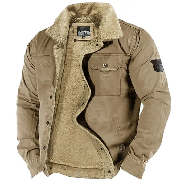 Men's Outdoor Thick Fleece Pocket Shearling Jacket Coat - Kalesafe.com 