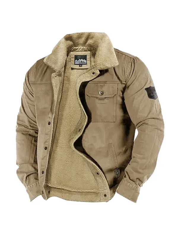 Men's Outdoor Thick Fleece Pocket Shearling Jacket Coat - Ootdmw.com 