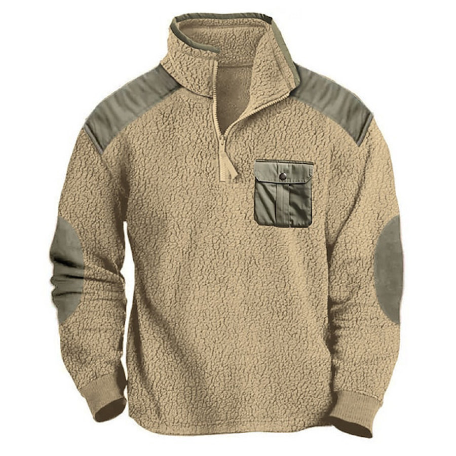 

Sudadera Para Hombre Vintage Con Bolsillo De Forro Polar Y Cremallera De Un Cuarto Con Bloques De Color Gruesos Tops Diarios