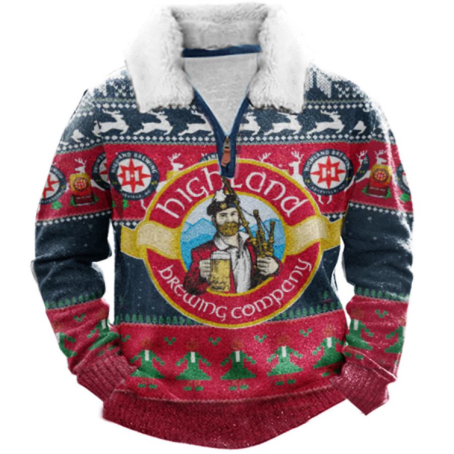 

Highland Brewing Company Ugly Christmas Sweater1/4 Толстый верх на молнии с флисовым воротником и стойкой