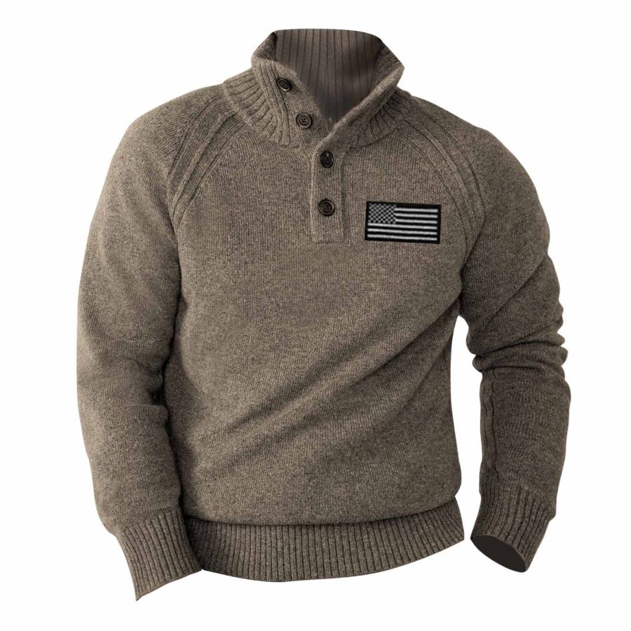 

Pull à Col Montant Boutonné Drapeau Américain Vintage Pour Hommes