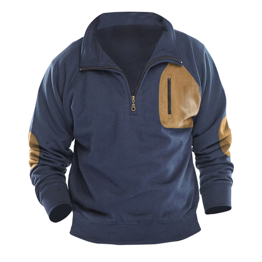 

Sudadera Para Hombre Vintage Con Cremallera De Un Cuarto Y Cuello Alto Con Bolsillos En Contraste Tops Diarios