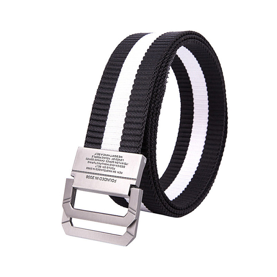 

Men's Alloy Double Ring Buckle Nylon Striped Canvas Belt