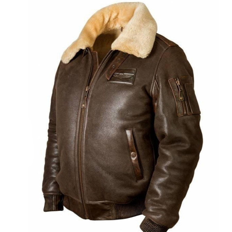 

Chaqueta De PU De Forro Polar Grueso Vintage Para Exteriores Para Hombre