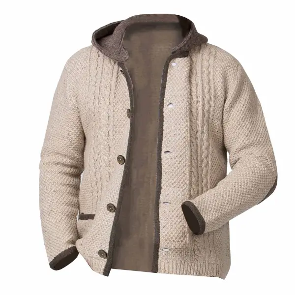 Men's Vintage Contrast Knitted Hooded Jacket Cardigan - Kalesafe.com 