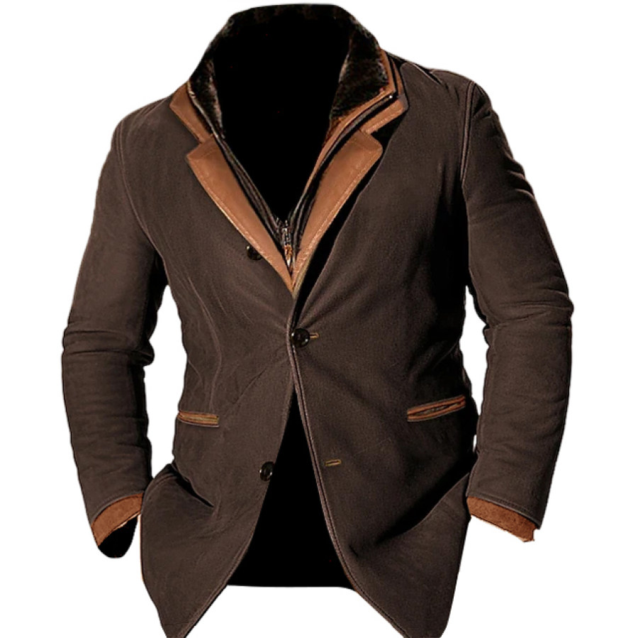 

Chaqueta De Gamuza De Retales Para Hombre Chaquetas De Gamuza De Lana Vintage Chaqueta Diaria Para Otoño E Invierno Solapa De Doble Capa Piel De Cuero