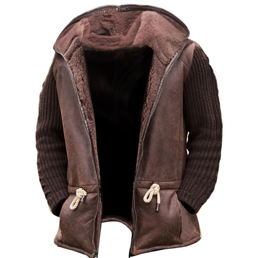 

Chaqueta De Hombre Chaquetas Con Capucha De Gamuza De Lana Vintage Otoño Invierno Chaqueta Diaria Al Aire Libre Manga De Punto Al Aire Libre Espesar Mediana