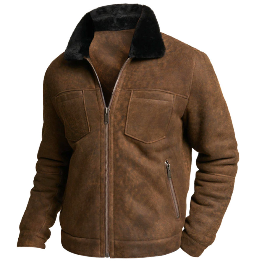 

Chaqueta De Ante Vintage Para Hombre Con Solapa De Lana De Cordero