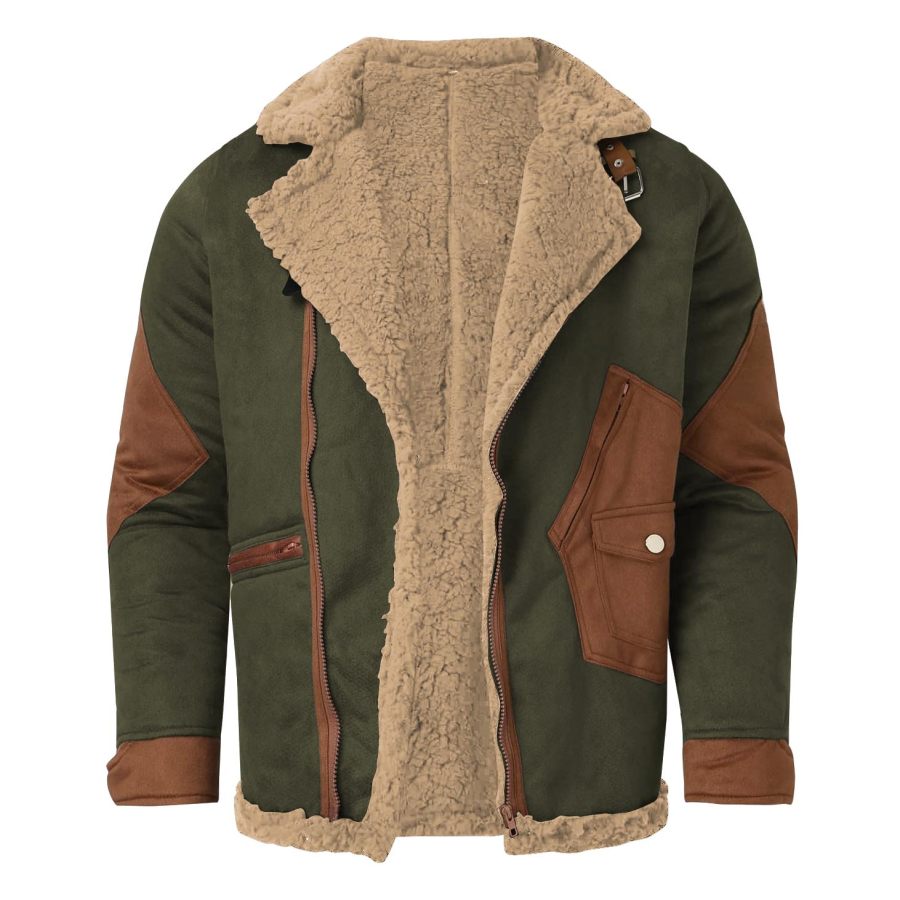 

Мужская куртка винтажная замшевая флисовая теплая толстая куртка с цветными блоками