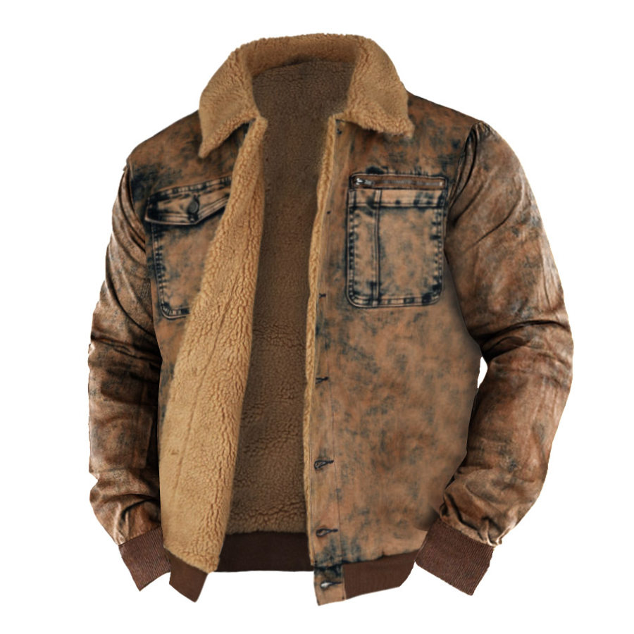 

Veste Pour Hommes Vintage En Détresse Poche Polaire Chaud épais Manteau