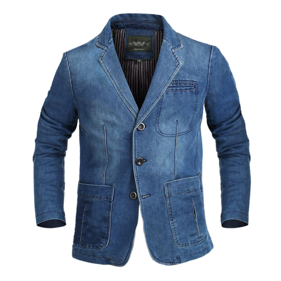 

Chaqueta De Hombre Vintage Denim Daily Pocket Coat Blazer