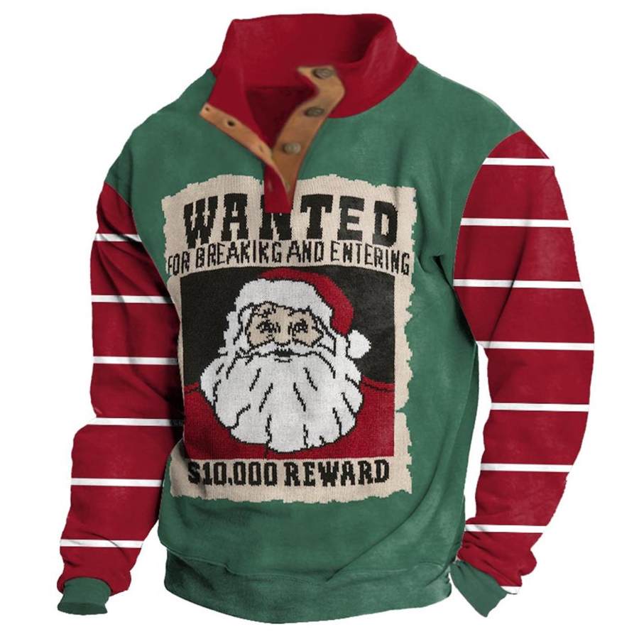 

Herren-Sweatshirt Wanted Santa Claus Christmas Buttons Stehkragen Daily Tops