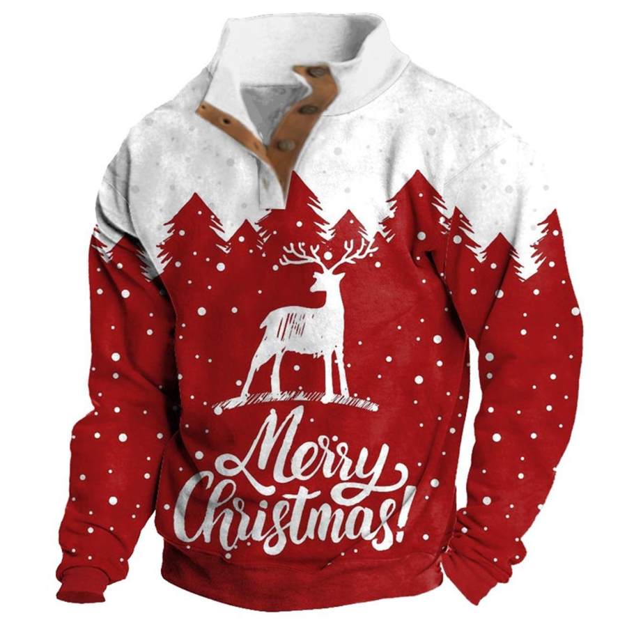 

Sweat Homme Joyeux Noël Cerf Boutons Col Montant Quotidien Hauts