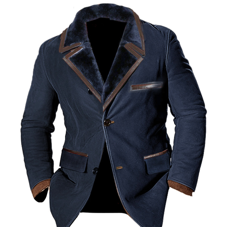 

Herren-Wildlederjacke Vintage-Fleece Reverskragen Wildleder-Blazer Herbst-Winter Outdoor Alltag Mehrere Taschen Mittellange Mäntel