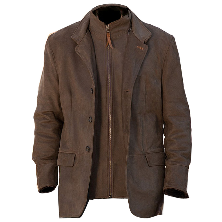 

Мужская замшевая куртка в стиле ретро искусственная двухсекционная молния двухслойный пиджак с воротником-стойкой пальто средней длины