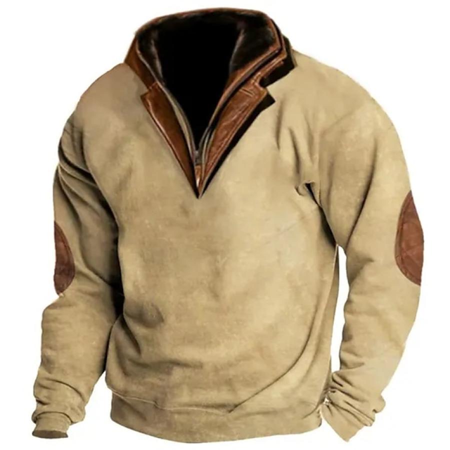 

Sweat-shirt Polo à Col Montant Zippé Pour Hommes Pull Tactique à Col En Cuir Et Fourrure à Revers Double Couche