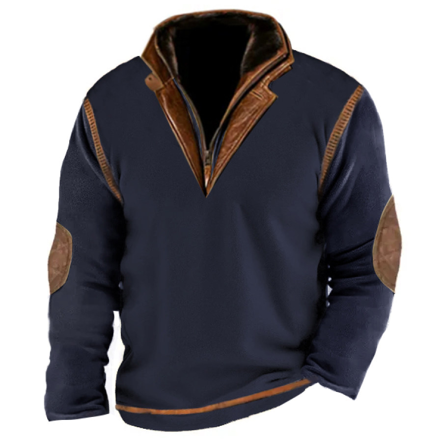 

Sudadera De Lana Para Exteriores Para Hombre Sudadera Polo Informal Con Cremallera Cuello Levantado De Doble Capa Manga Larga Tacto De Contraste Vintage