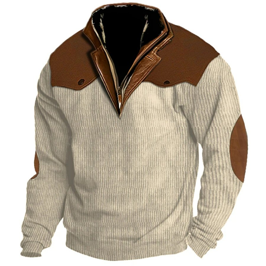 

Мужская уличная повседневная рубашка-поло на молнии с воротником-стойкой и длинными рукавами двухслойный пуловер с меховым кожаным воротником и лацканами