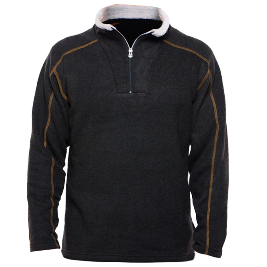 

Sudadera Con Solapa De Forro Polar Con Cremallera De 1/4 Y Línea En Contraste Informal Para Exteriores Para Hombre