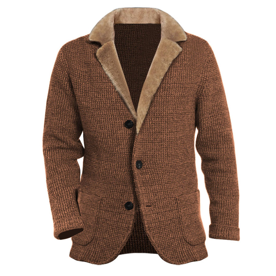 

Chaqueta Tipo Suéter Con Botones Y Cuello De Felpa Vintage Para Hombre