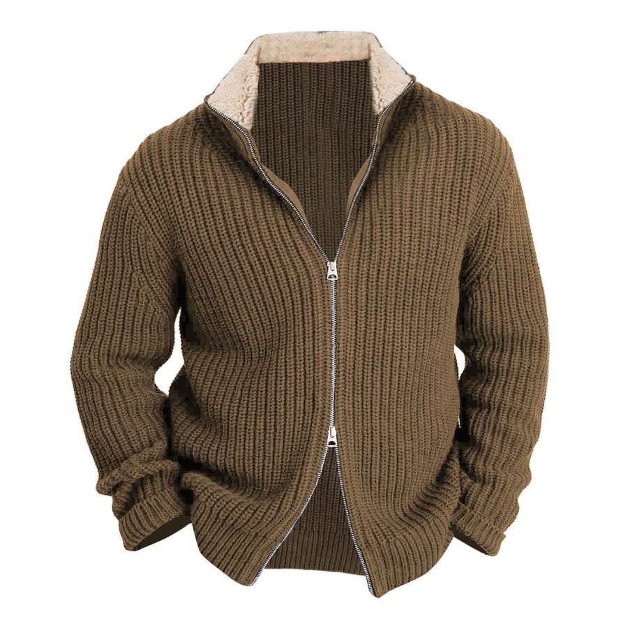 

Men's Vintage Knit Lamb Wool Collar Warm Zipper Sweater Jacket Cardigan