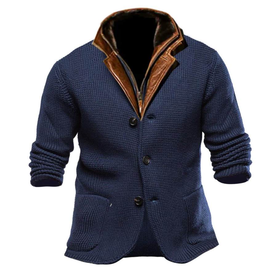 

Cardigan Vintage En Tricot De Fourrure Pour Hommes Col En Cuir Pull Chaud Veste