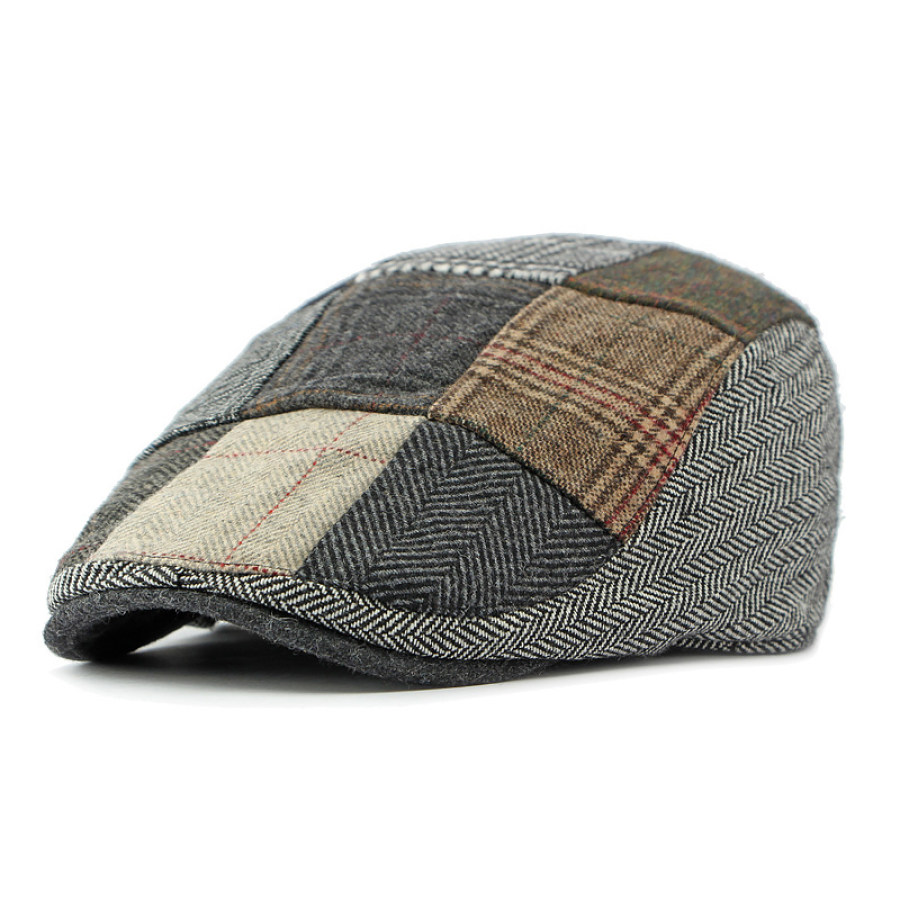 

Béret Britannique Rétro Boro Pour Homme Design Patchwork Casquette Avant Chapeau De Peintre